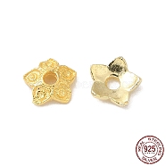 925 Sterling Silver Bead Caps, 5-Petal, Flower, Real 18K Gold Plated, 5x5x1.5mm, Hole: 1mm, about 110pcs/10g(STER-F055-02G)