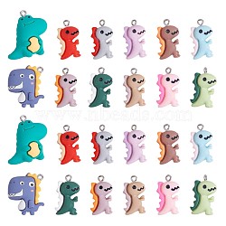 24 Pieces Dinosaur Charms Pendants Animal Shape Resin Charm Colorful Dinosaur Pendant for Jewelry Necklace Bracelet Earring Making Crafts, Mixed Color, 28x25x6.5mm, Hole: 2mm(JX318A)