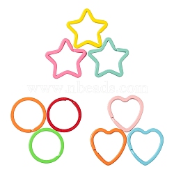 30Pcs 3 Style Spray Painted Iron Split Key Rings, Keychain Clasp Findings, Ring & Heart & Star, Mixed Color, 30~33.5x30.5~35x2~3mm, Inner Diameter: 22.5~24x24~27mm, 10pcs/style(KEYC-LS0001-02)