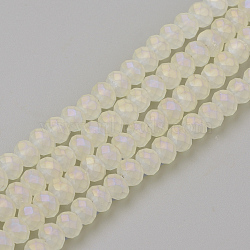 Electroplate Glass Beads Strands, Faceted, Matte Style, Rondelle, Pale Goldenrod, 6x4.5mm, Hole: 1mm, about 87~90pcs/strand, 15.7 inch(X-EGLA-S141-6mm-03H)