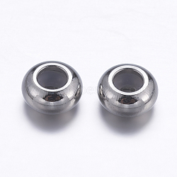 316L Surgical Stainless Steel Beads, with Rubber Inside, Slider Beads, Stopper Beads, Rondelle, Stainless Steel Color, 6x3mm, Rubber Hole: 1.6~2mm(X-STAS-G138-05P)