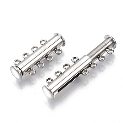 304 Stainless Steel Slide Lock Clasps, 4 Strands, 8 Holes, Magnetic, Tube, Stainless Steel Color, 24.5x10x6.5mm, Hole: 1.6mm(STAS-S079-159P)