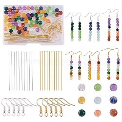 DIY Stone Beads Earring Making Kit, Including Natural White Jade & Tiger Eye Beads, Synthetic Quartz Crystal & Citrine Beads, Iron Earring Hooks & Pins, 130pcs/box(DIY-SZ0007-69)