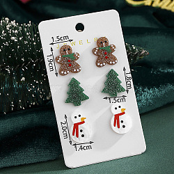 3 Pairs Christmas Theme Alloy Enamel Stud Earrings, with Rhinestone & Acrylic, Golden, Mixed Shapes, 19x15mm & 18x15mm & 20x14mm(FS-WG7AF48-23)
