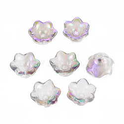 Electroplate Transparent Glass Bead Caps, 6-Petal, Half Plated, Flower, Violet, 11.5x10.5x8.5mm, Hole: 1mm(GLAA-T022-05-B01)