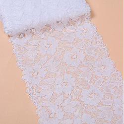 Stretch Elastic Lace Trim, Floral Pattern Lace Ribbon, for Sewing, Dress Decoration and Gift Wrapping, White, 16cm(X-OCOR-TAC0006-02G)