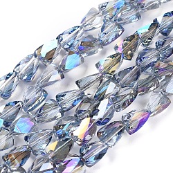 Electroplate Glass Beads Strands, Half Rainbow Plated, Faceted, Triangle, Purple, 8x6x6mm, Hole: 1.2mm, about 76pcs/Strand, 21.65 inch(55cm)(EGLA-G035-A-HR01)