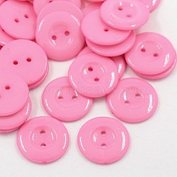 Acrylic Sewing Buttons for Costume Design, Plastic Shirt Buttons, 2-Hole, Dyed, Flat Round, Pink, 18x2.5mm, Hole: 2mm(BUTT-E087-D-08)