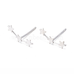 925 Sterling Silver Stud Earring Findings, Carved 925, Star, Silver, 12mm, Pin: 0.7mm(STER-S002-40)