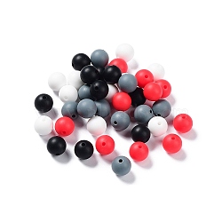 Round Food Grade Eco-Friendly Silicone Focal Beads, Chewing Beads For Teethers, DIY Nursing Necklaces Making, Red, 12mm, Hole: 2.5mm, 4 colors, 10pcs/color, 40pcs/bag(SIL-F003-01C)