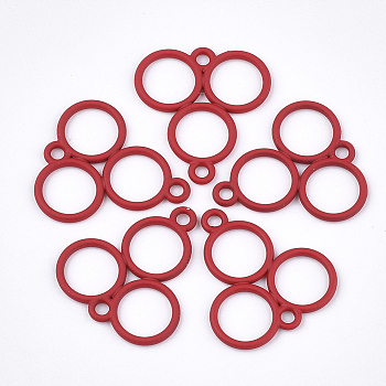 Spray Painted Alloy Links, Three Rings, Red, 21x23x1.5mm, Hole: 2mm