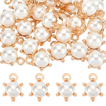 Shell Pearl Round Charms, with Alloy Crown, Light Gold, 14.5x10.5x6mm, Hole: 2mm