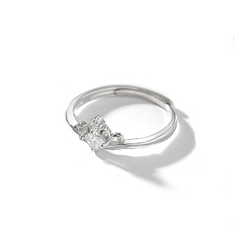 Rhombus Brass Micro Pave Clear Cubic Zirconia Finger Rings, Platinum, Inner Diameter: Adjustable