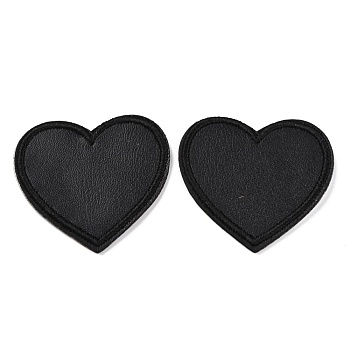 Computerized Embroidery Imitation Leather Self Adhesive Patches, Stick On Patch, Costume Accessories, Appliques, Heart, Black, 37x40.5x1.5mm