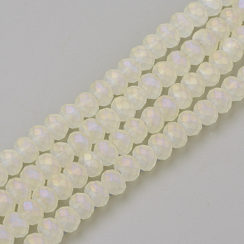Electroplate Glass Beads Strands, Faceted, Matte Style, Rondelle, Pale Goldenrod, 6x4.5mm, Hole: 1mm, about 87~90pcs/strand, 15.7 inch