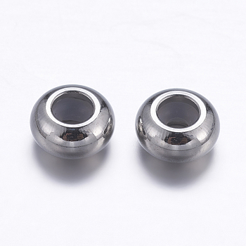 316L Surgical Stainless Steel Beads, with Rubber Inside, Slider Beads, Stopper Beads, Rondelle, Stainless Steel Color, 6x3mm, Rubber Hole: 1.6~2mm