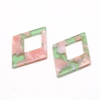 Cellulose Acetate(Resin) Pendants, Rhombus, Pink, 37x27.5x2.5mm, Hole: 1.5mm, side length 22.5mm