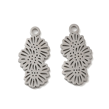 304 Stainless Steel Pendants, Laser Cut, Flower Charm, Stainless Steel Color, 17.5x8.5x1mm, Hole: 1.6mm