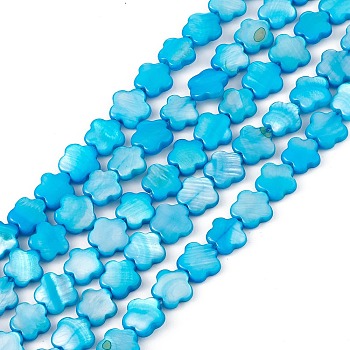 Natural Freshwater Shell Dyed Beads Strands, Flower, Deep Sky Blue, 8x8.5x3mm, Hole: 0.6mm, about 49pcs/strand, 15.35''(39cm)
