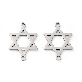 201 Stainless Steel Connector Charms, Star of David Links, Stainless Steel Color, 21.5x15.5x1mm, Hole: 1.6mm