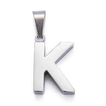 304 Stainless Steel Letter Pendants, Manual Polishing, Alphabet, Stainless Steel Color, Stainless Steel Color, 18.5x12.5x4mm, Hole: 6.5x3.5mm