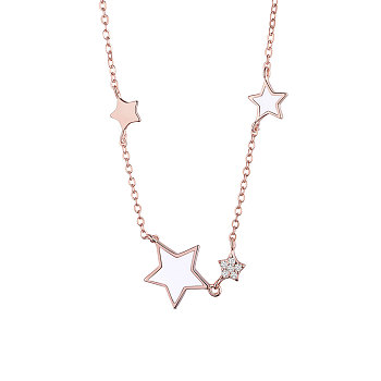 SHEGRACE 925 Sterling Silver Pendant Necklaces, with Enamel Stars, Rose Gold, 15.7 inch