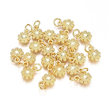 Electroplated Alloy Charms, Long-Lasting Plated, with Brass Jump Ring, Flower, Golden, 10.5x7.5x3mm, Hole: 3.5mm