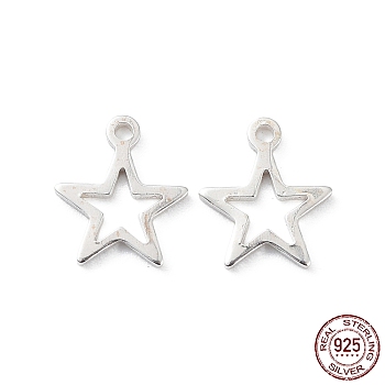 925 Sterling Silver Chain Extender Drops, Extender Chain Tabs, Hollow Star, Silver, 8x7x0.7mm, Hole: 0.8mm