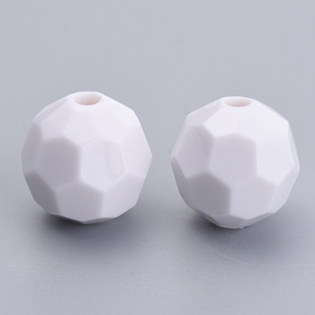 Opaque Acrylic Beads, Faceted, Round, White, 4x4mm, Hole: 1mm, about 1350pcs/50g