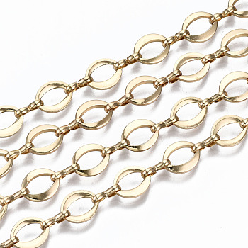 Brass Chains, Oval Link Chains, Unwelded, with Spool, Light Gold, Oval: 9.5x7.5x1.3mm, Link: 7.6x1.4x3mm, about 16.4 Feet(5m)/roll