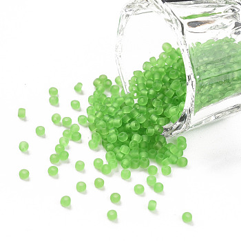 12/0 Grade A Round Glass Seed Beads, Transparent Frosted Style, Lime Green, 2x1.5mm, Hole: 0.8mm, 30000pcs/bag