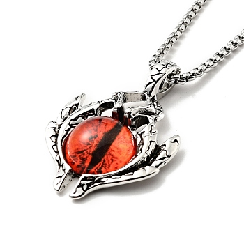 Alloy Bat with Plastic Dragon Eye Pendant Necklace, Gothic Jewelry for Men Women, Red, 23.23 inch(59cm)
