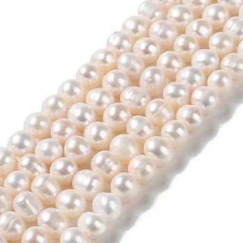 Natural Cultured Freshwater Pearl Beads Strands, Potato, Grade 3A+, PapayaWhip, 7~8x6~7mm, Hole: 0.5mm, about 52~54pcs/strand, 13.78~14.25''(35~36.2cm)
