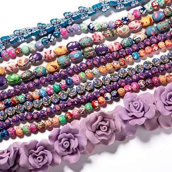 Handmade Polymer Clay Beads Strands, Mixed Shapes, Mixed Color, 11~15x4~40mm, Hole: 0.5~18mm, about 14~447pcs/strand, 12 inch~16.92 inch(30.48~42.97cm)