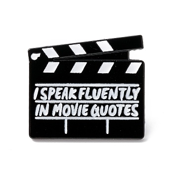 Word I speak Fluently in Movie Quotes Enamel Pin, Brand Alloy Brooch for Backpack Clothes, Electrophoresis Black, White, 24x26.5x1.5mm