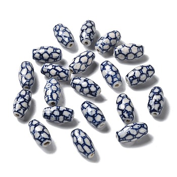 Handmade Porcelain Beads, Blue and White Porcelain, Barrel, Dark Blue, 8.5x16.5mm, Hole: 1.5mm