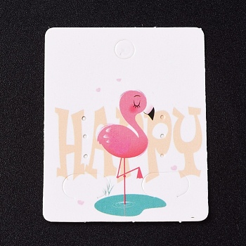 Paper Jewelry Display Cards, for Hanging Earring Display, Rectangle with Happy Flamingo Shape, White, 50x40x0.3mm, Hole: 5.3mm