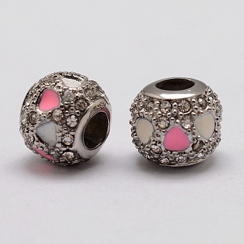 316 Stainless Steel European Beads, Large Hole Beads, with Enamel and Rhinestone, Rondelle, Stainless Steel Color, 12x10mm, Hole: 5mm