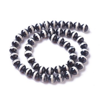 Natural Tibetan Striped Pattern dZi Agate Beads Strands, Round, Black, 8~8.5mm, Hole: 1.2mm, about 48pcs/strand,  14.76  inch~15.15 inch(37.5~38.5cm)