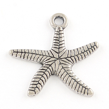 Tibetan Style Alloy Pendants, Cadmium Free & Lead Free, Starfish/Sea Stars, Antique Silver, 24x24x2mm, Hole: 2mm, about 775pcs/1000g
