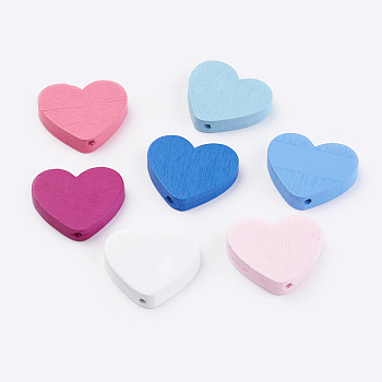 Natural Wood Beads, Dyed, Heart, Mixed Color, 21x23.5x5mm, Hole: 2mm, about 590pcs/500g