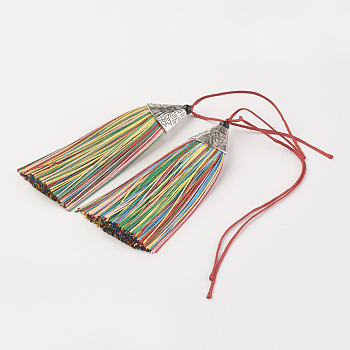 Nylon Tassels Big Pendant Decorations, with CCB Plastic, Antique Silver, Colorful, 85x20x10.5mm