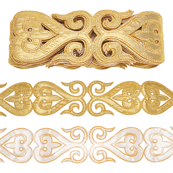 Polyester Heart Floral Embroidery Lace Trim, Garment Accessories, Gold, 2-5/8 inch(67mm), about 4.37 Yards(4m)/pc