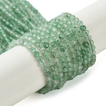 Natural Green Strawberry Quartz Beads Strands, Faceted, Round, 2mm, Hole: 0.6mm, about 161~163pcs/strand, 15.43''(39.2cm)