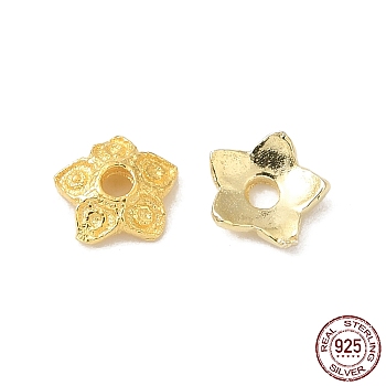 925 Sterling Silver Bead Caps, 5-Petal, Flower, Real 18K Gold Plated, 5x5x1.5mm, Hole: 1mm, about 110pcs/10g