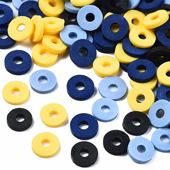 Handmade Polymer Clay Beads, Heishi Beads, for DIY Jewelry Crafts Supplies, Disc/Flat Round, Prussian Blue, 6x1mm, Hole: 2mm, about 26000pcs/1000g