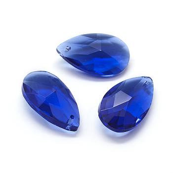 Faceted Glass Pendants, Teardrop, Dark Blue, 15x9.5x5.5mm, Hole: 1mm