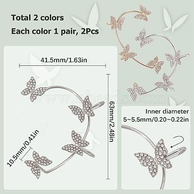 4Pcs 4 Style Crystal Rhinestone Butterfly Climber Wrap Around Cuff Earrings(EJEW-SC0001-27)-2