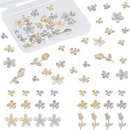 44Pcs Zinc Alloy Cabochons, with Imitation Pearl Bead, for Nail Art Studs and Nail Art Decoration Accessories, Butterfly & Flower, Platinum & Golden, 44pcs/box(MRMJ-OC0002-96)