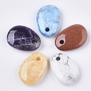 Natural & Synthetic Mixed Stone Pendants, Teardrop, 35x25x10mm, Hole: 4mm(G-S364-009)